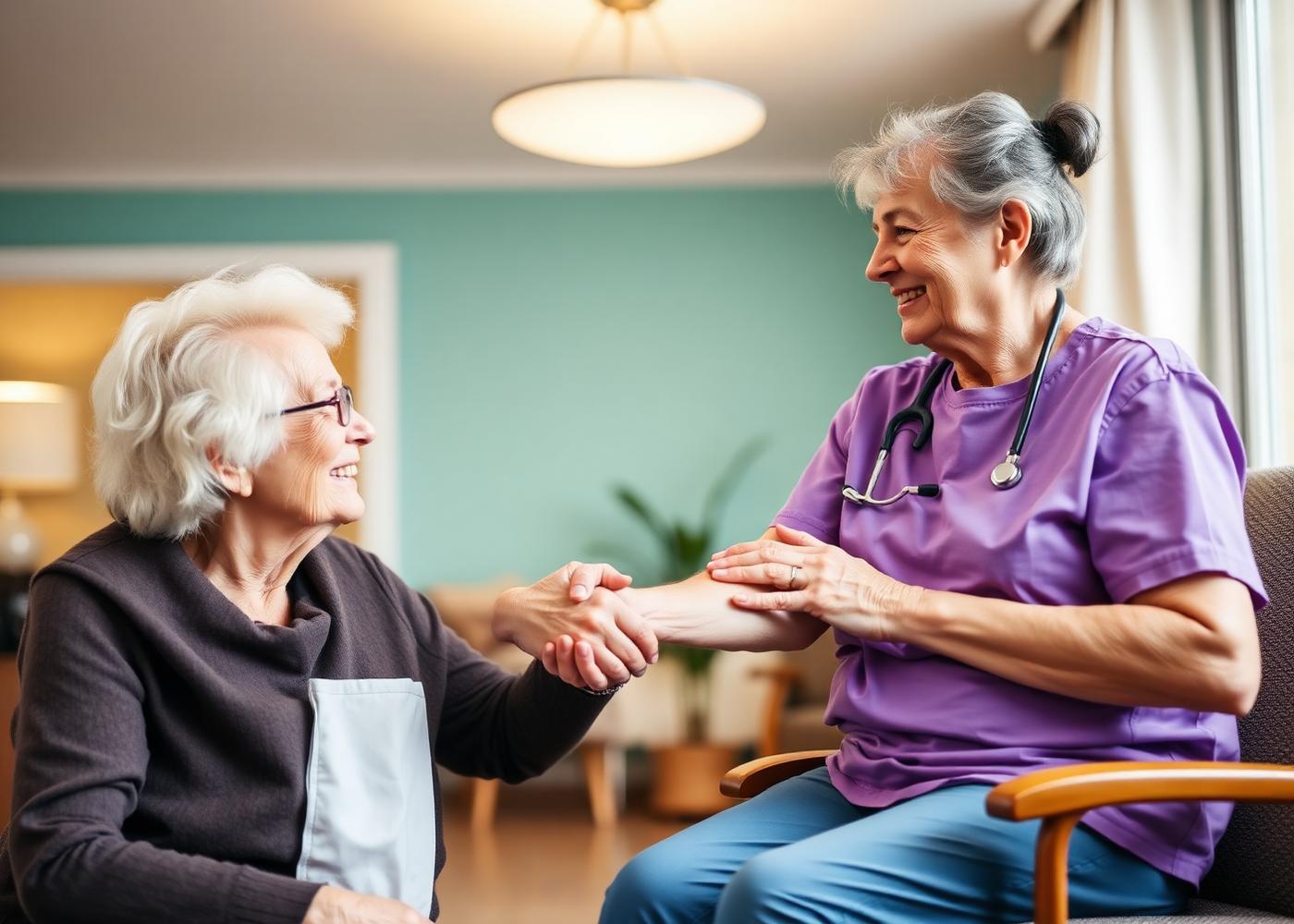 Compassionate healthcare professional supporting a senior patient